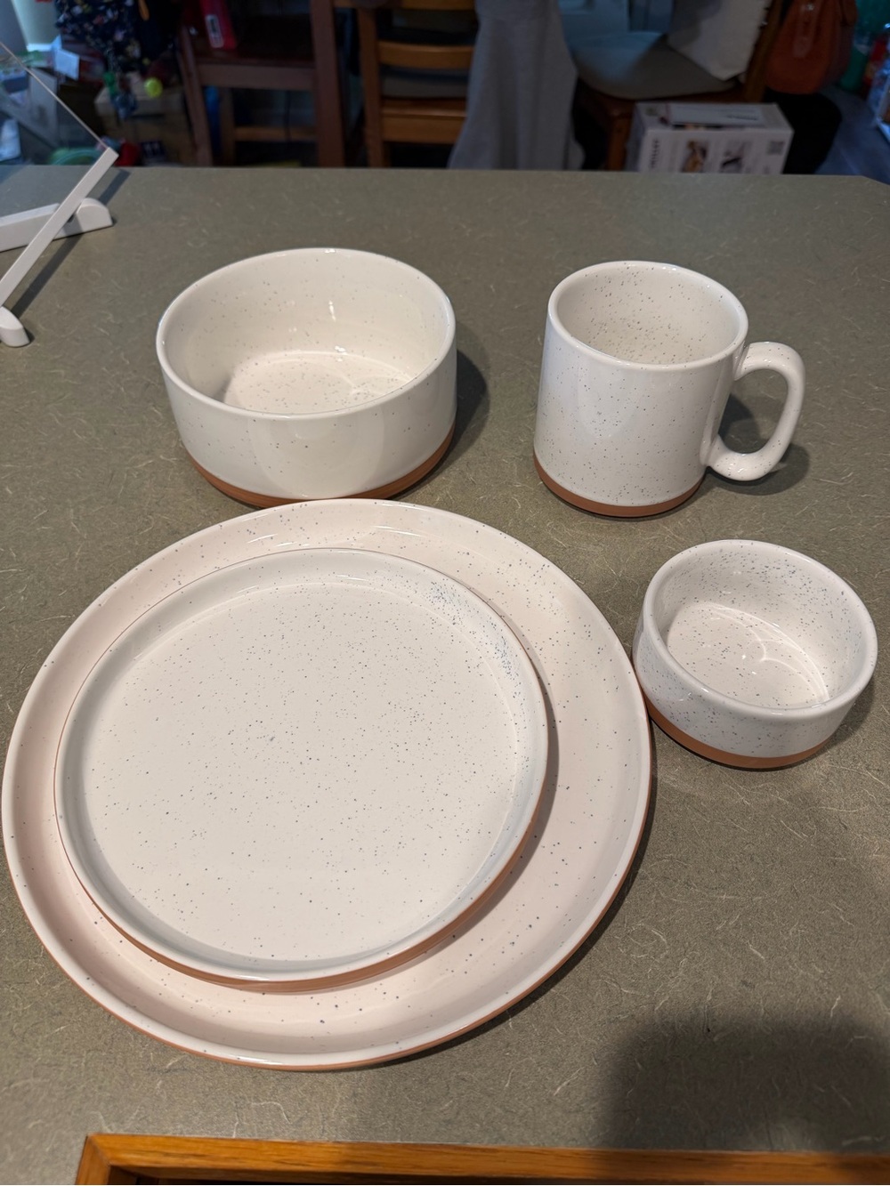 Our Place Speckled Cream Stoneware Dinnerware Set with Terracotta Rim